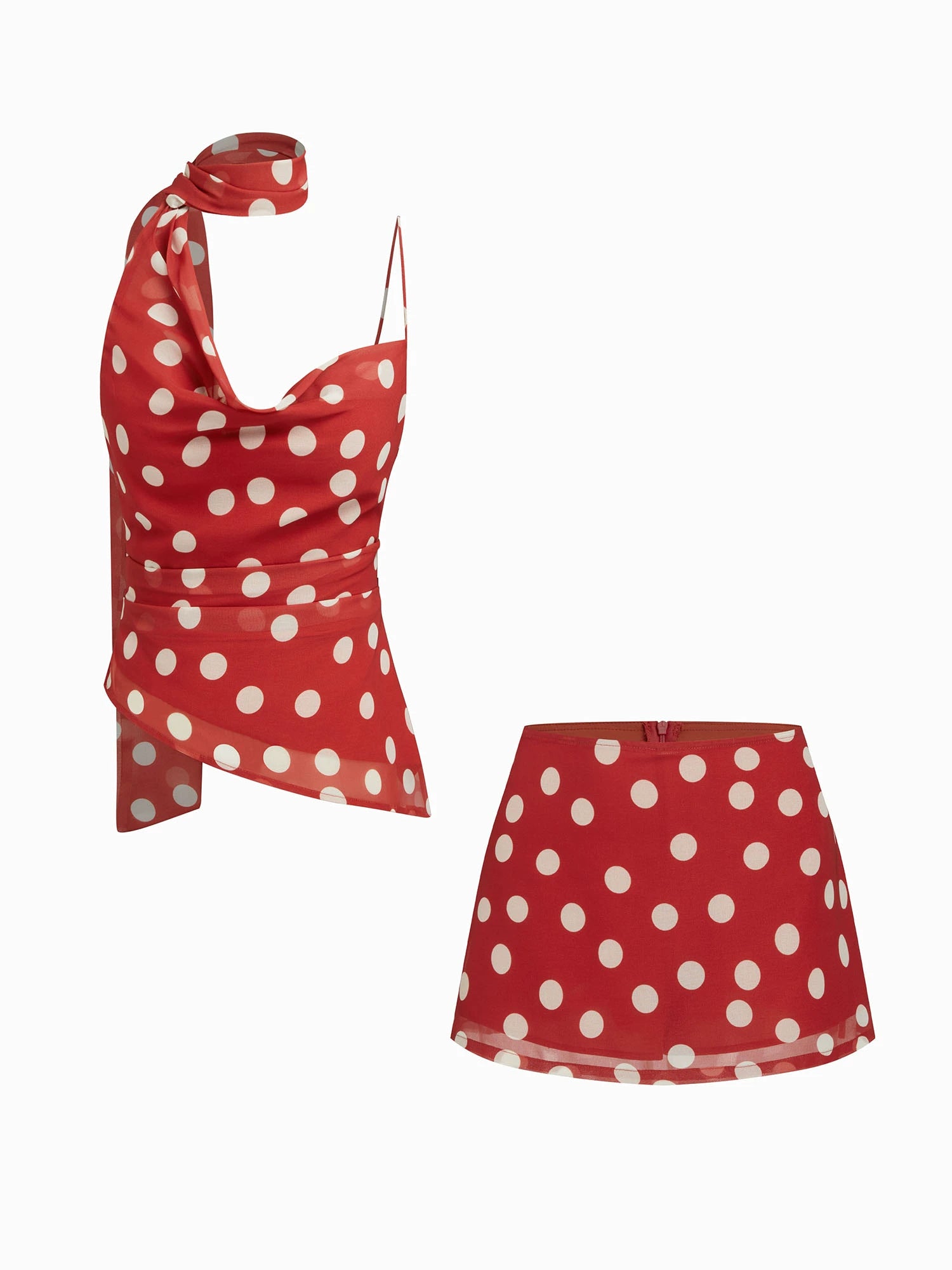 swing collar pleated polka dot ribbon design Suspender top short skirt suit