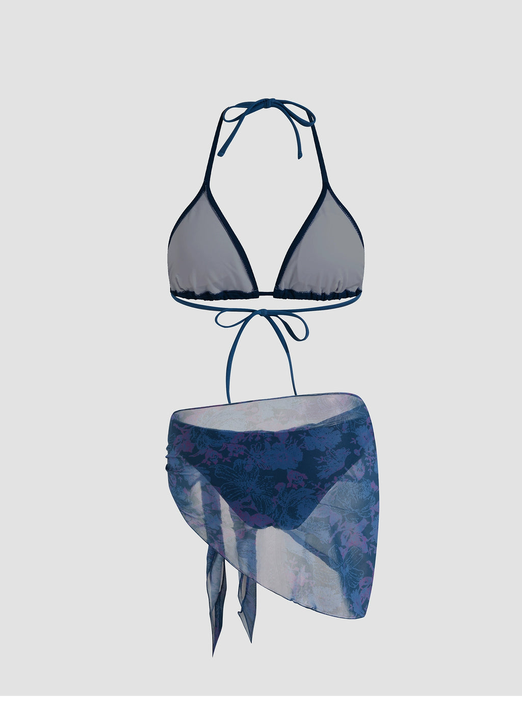 halter triangle bikini floral gauze swimsuit