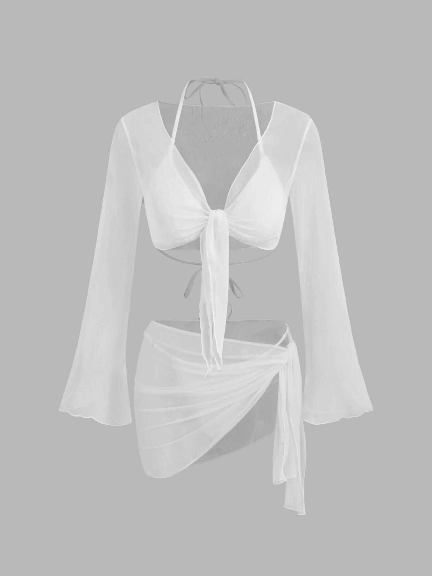 Hanging Neck Triangle Half Hip Bikini Swimsuit suit with Mesh