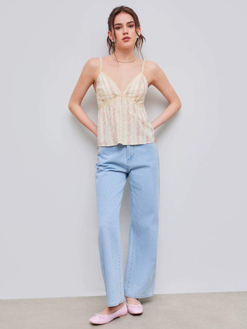 cotton blend floral V-neck summer new camisole women's sleeveless top