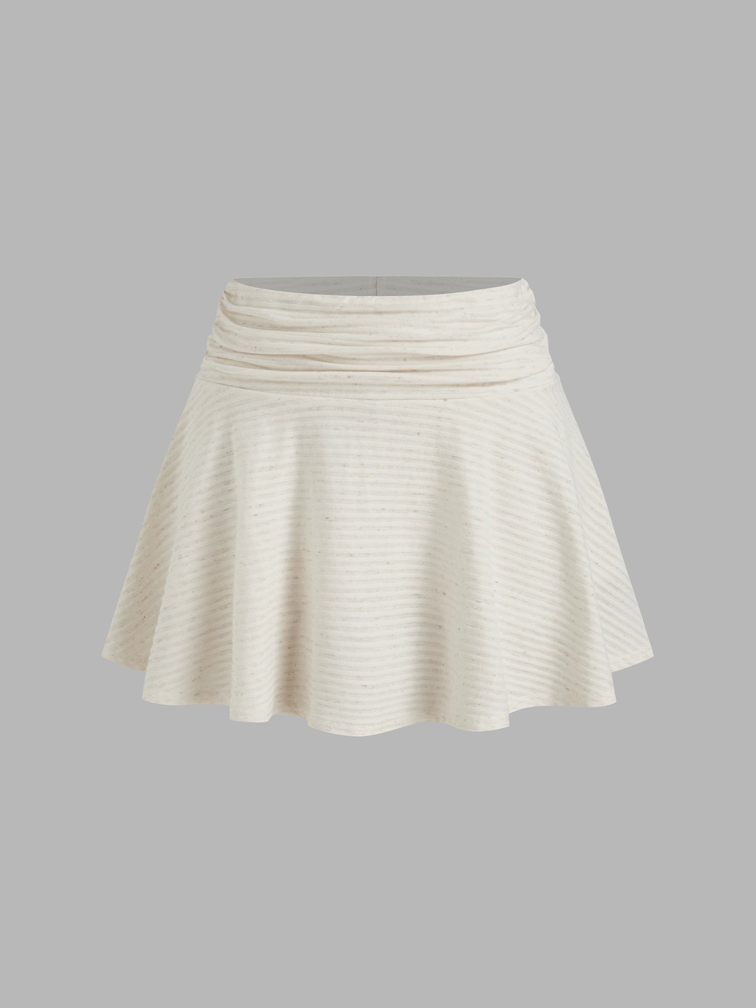 Cotton Blend Asymmetrical Kinked Slanted Shoulder Striped Top + Mini Short Skirt Set