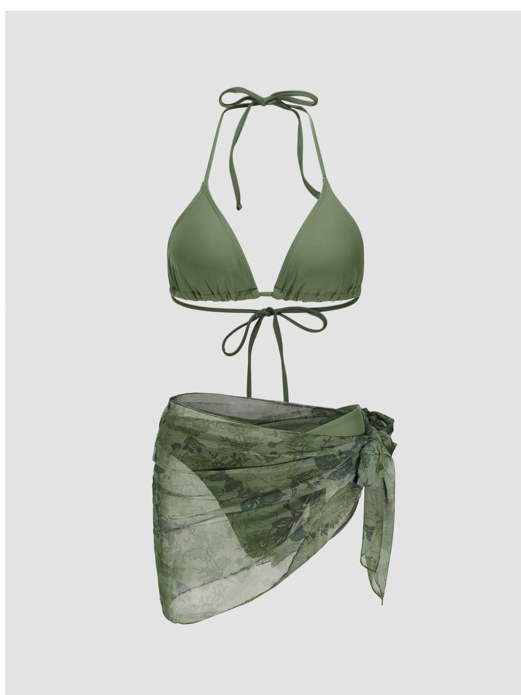 halter triangle bikini floral gauze swimsuit