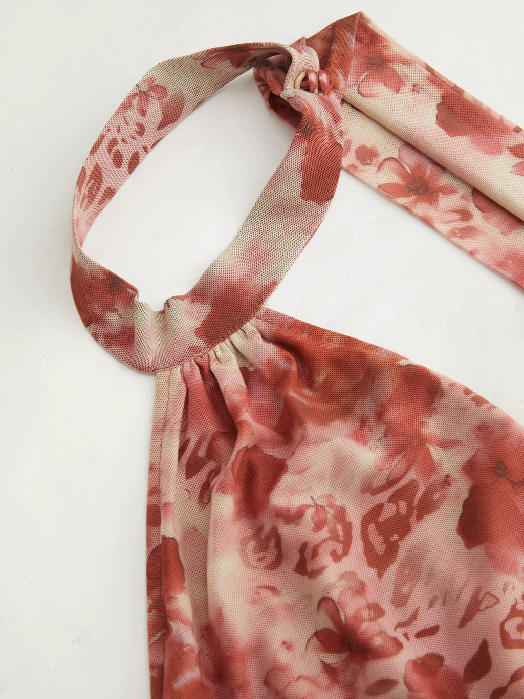 Openwork Halterneck Floral Leopard Print Backless Mini Dress