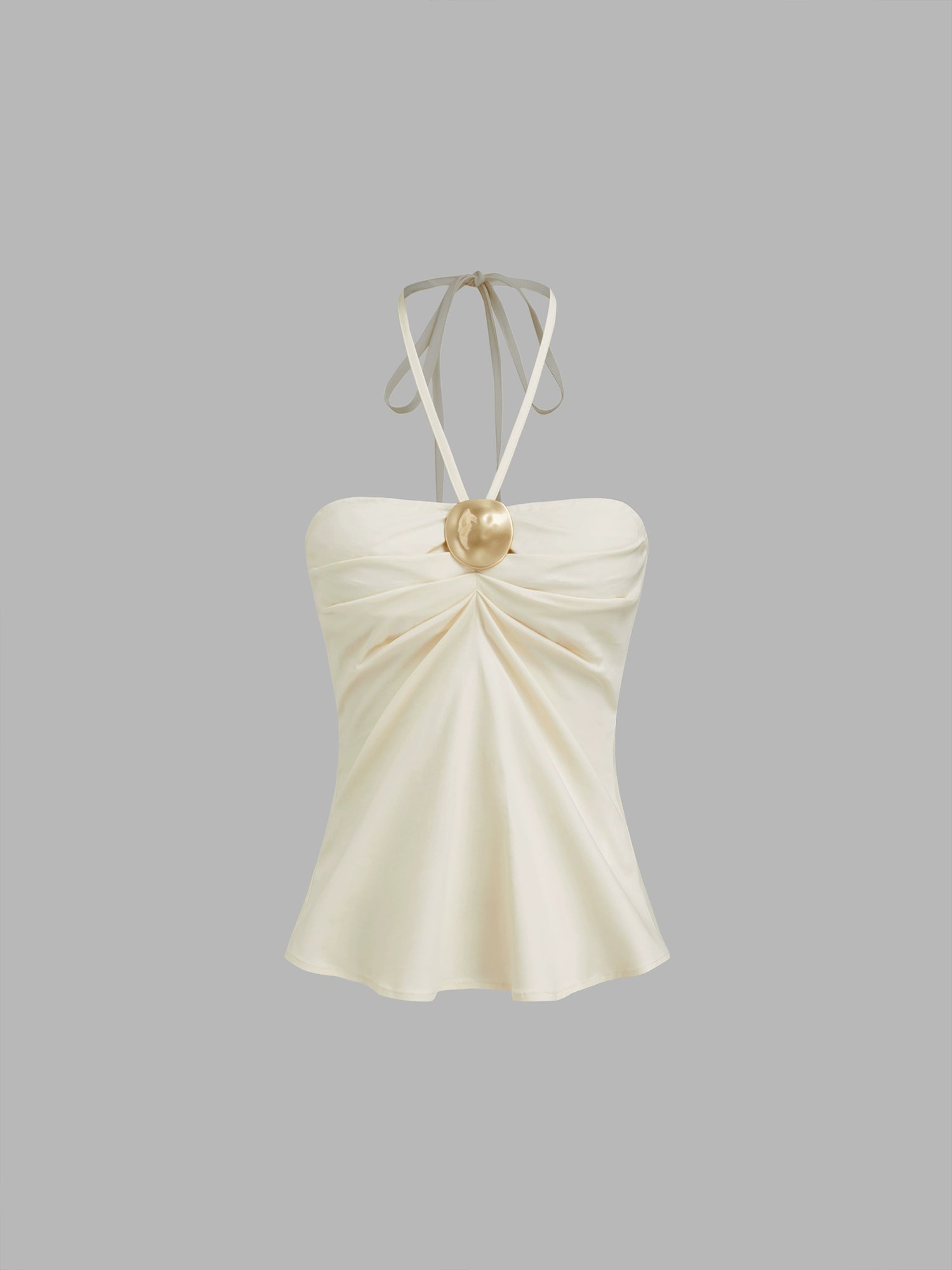 cotton-blend neck camisole pleated design metal-trimmed sleeveless top