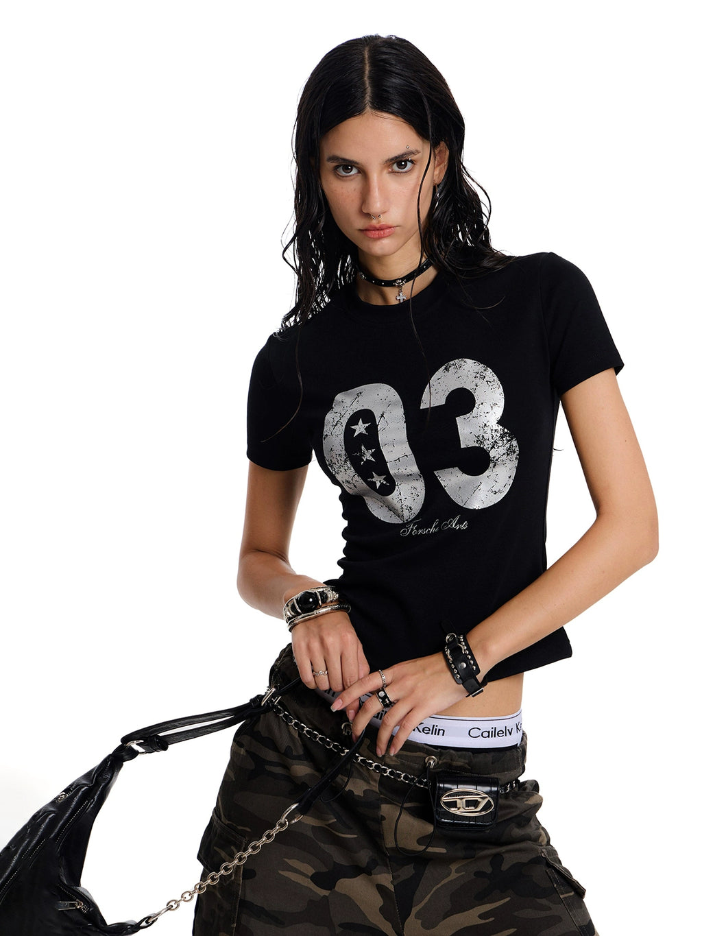 distressed crack letter shoulder t-shirt women's american retro slim fit babes short sleeve top summer