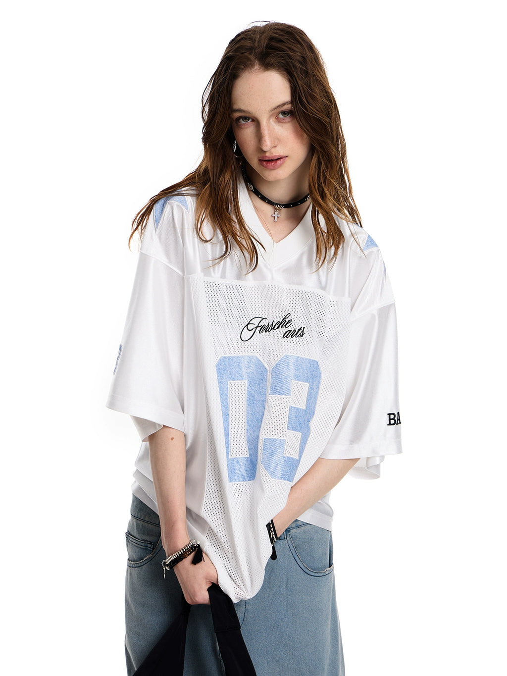 American blokette jersey short sleeve T-shirt women's loose retro breathable mesh sports tops