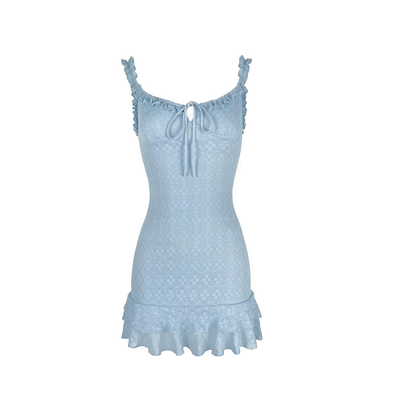 French vintage square-neck sleeveless slim-fit stretch-lace dress