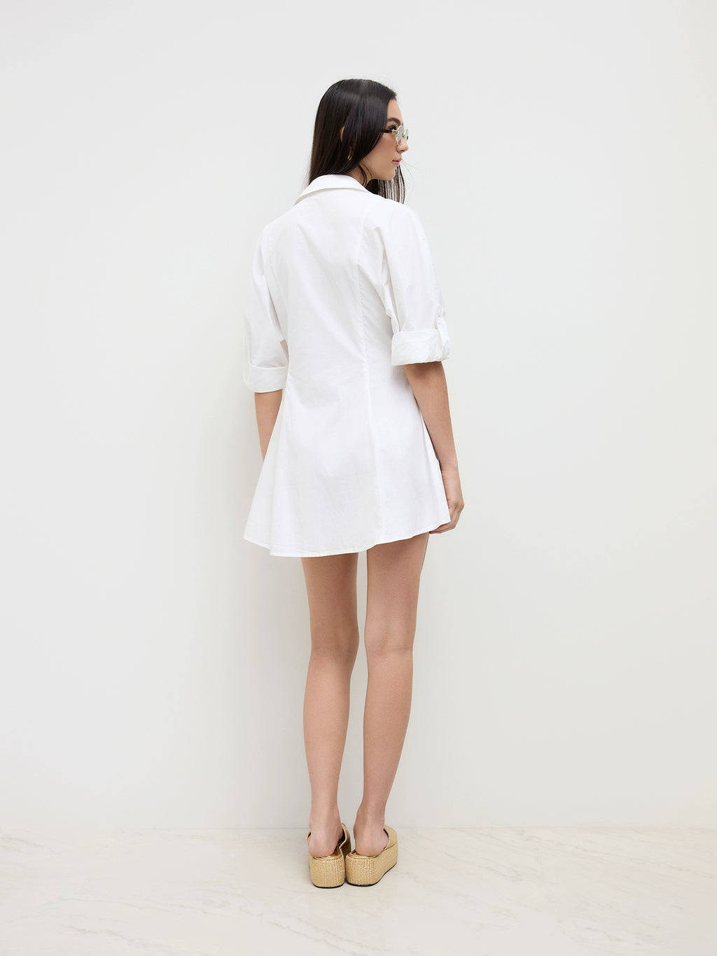 Metallic-Embellished Cotton V-Neck Shirt Dress