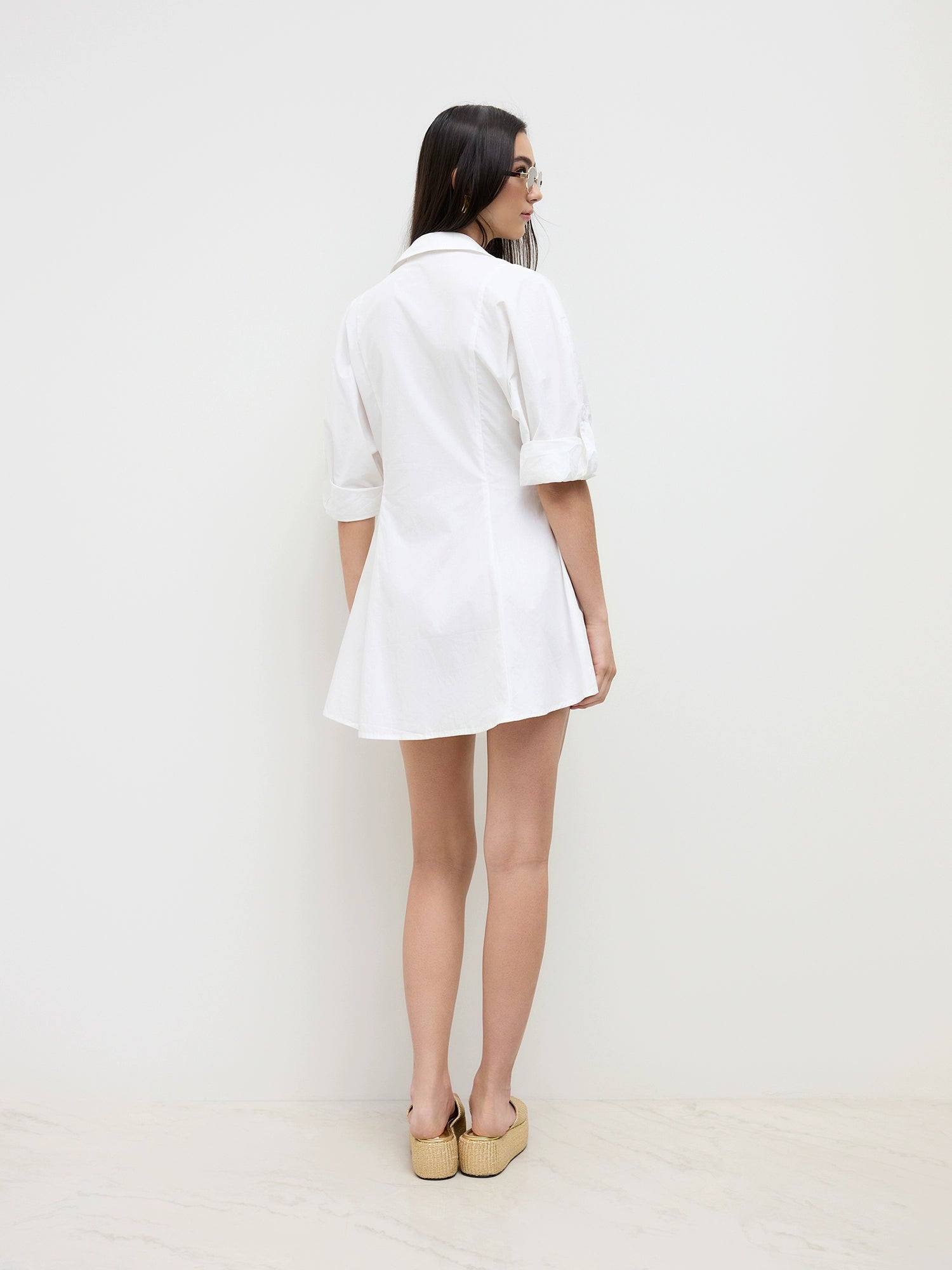 Metallic-Embellished Cotton V-Neck Shirt Dress