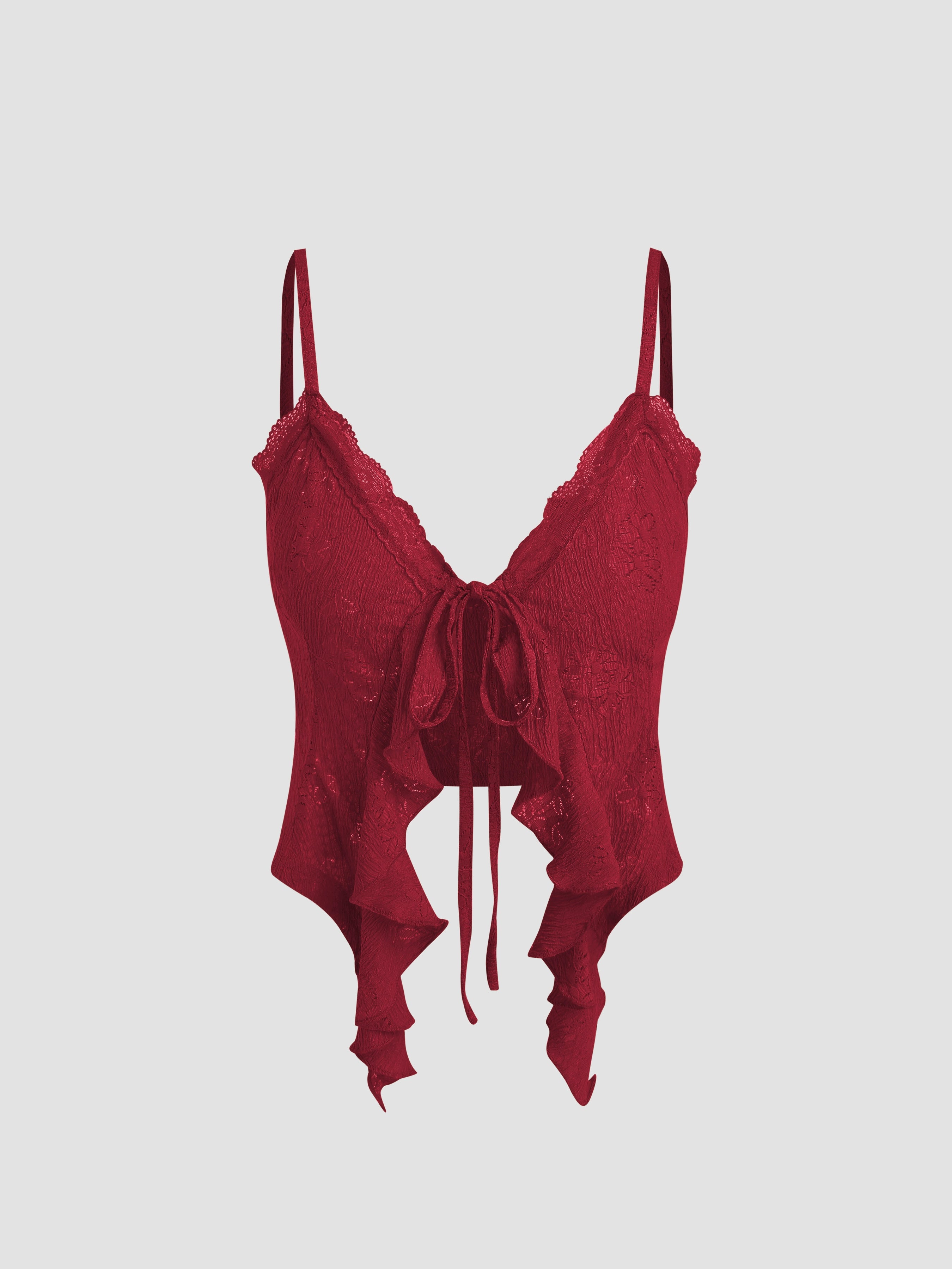 lace-up ruffled short knitted top