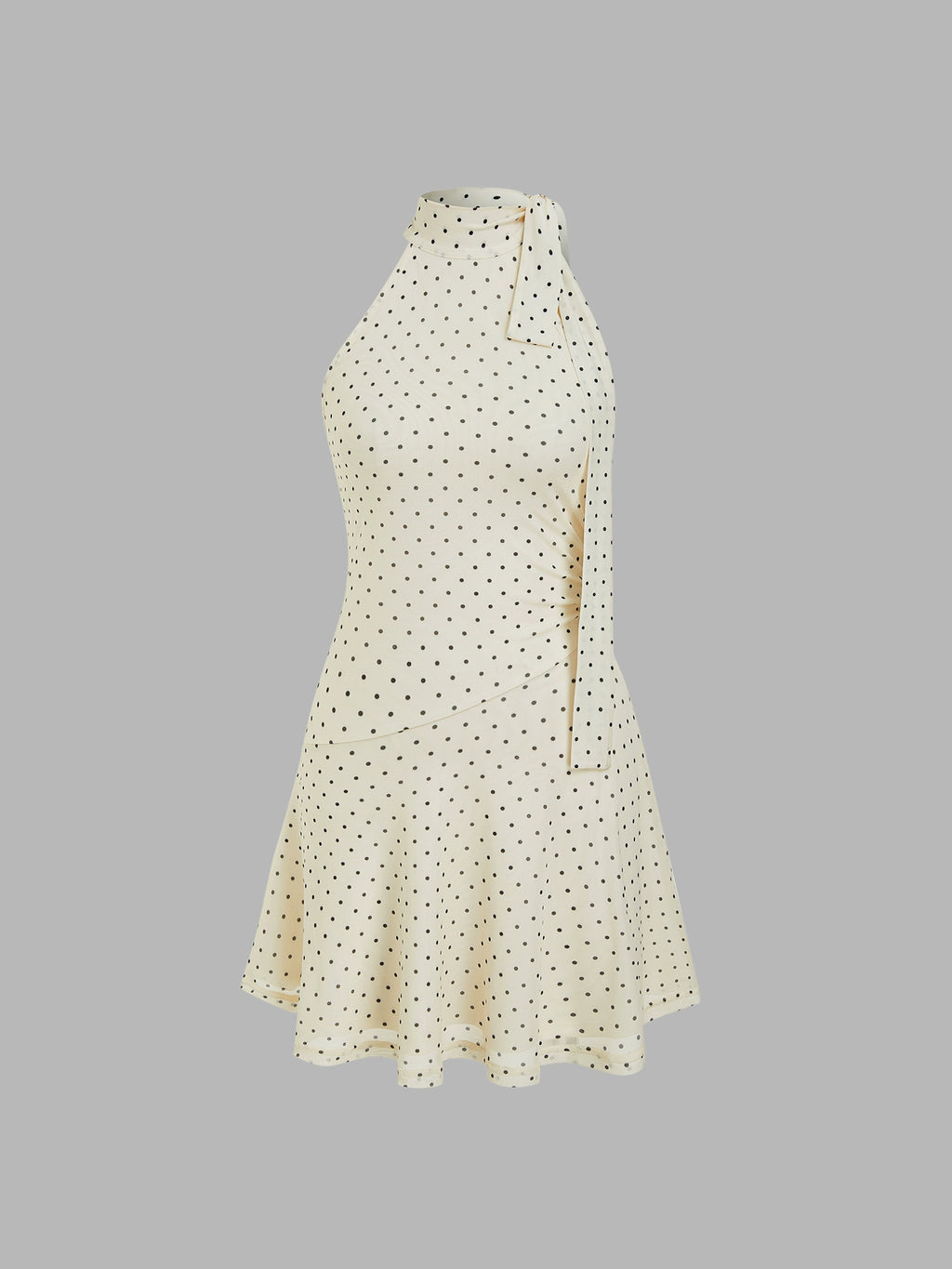 Halterneck Polka Dot Pleated Ruffled Mini Dress