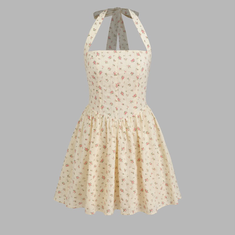star genuine halter floral ruffled mini seaside resort dress