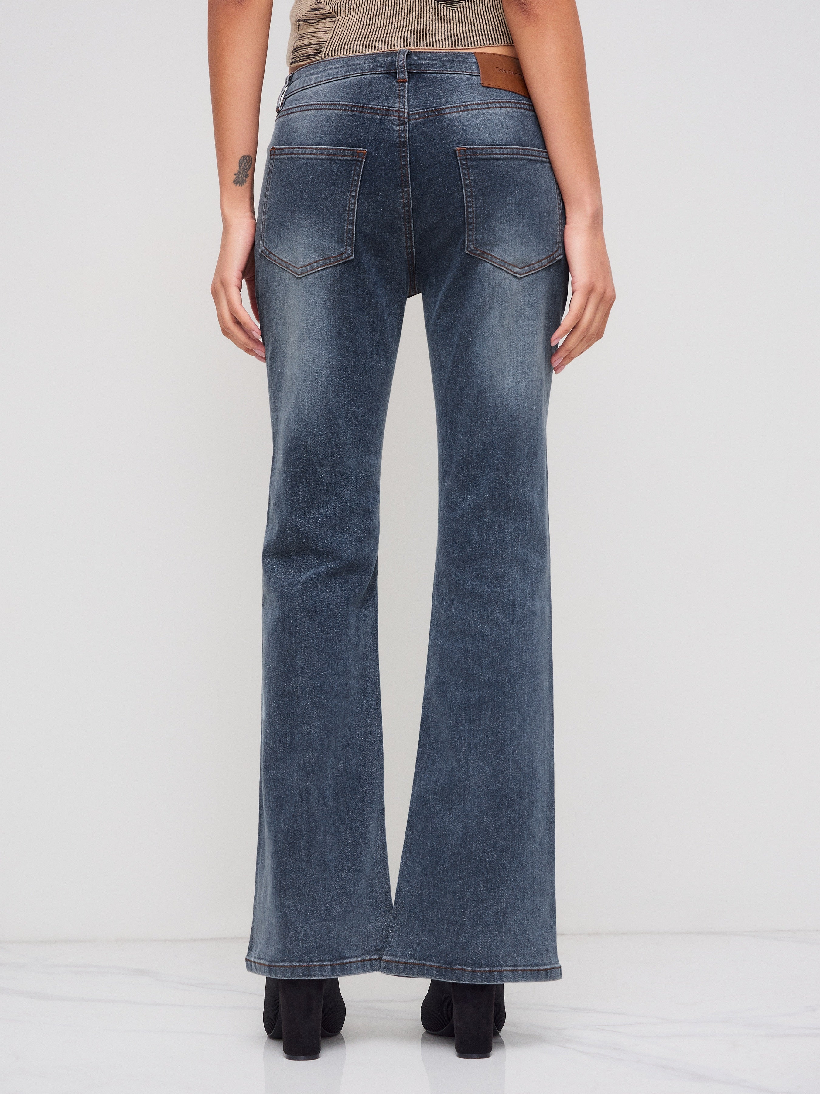 High Stretch Low Rise Slit Flared Jeans