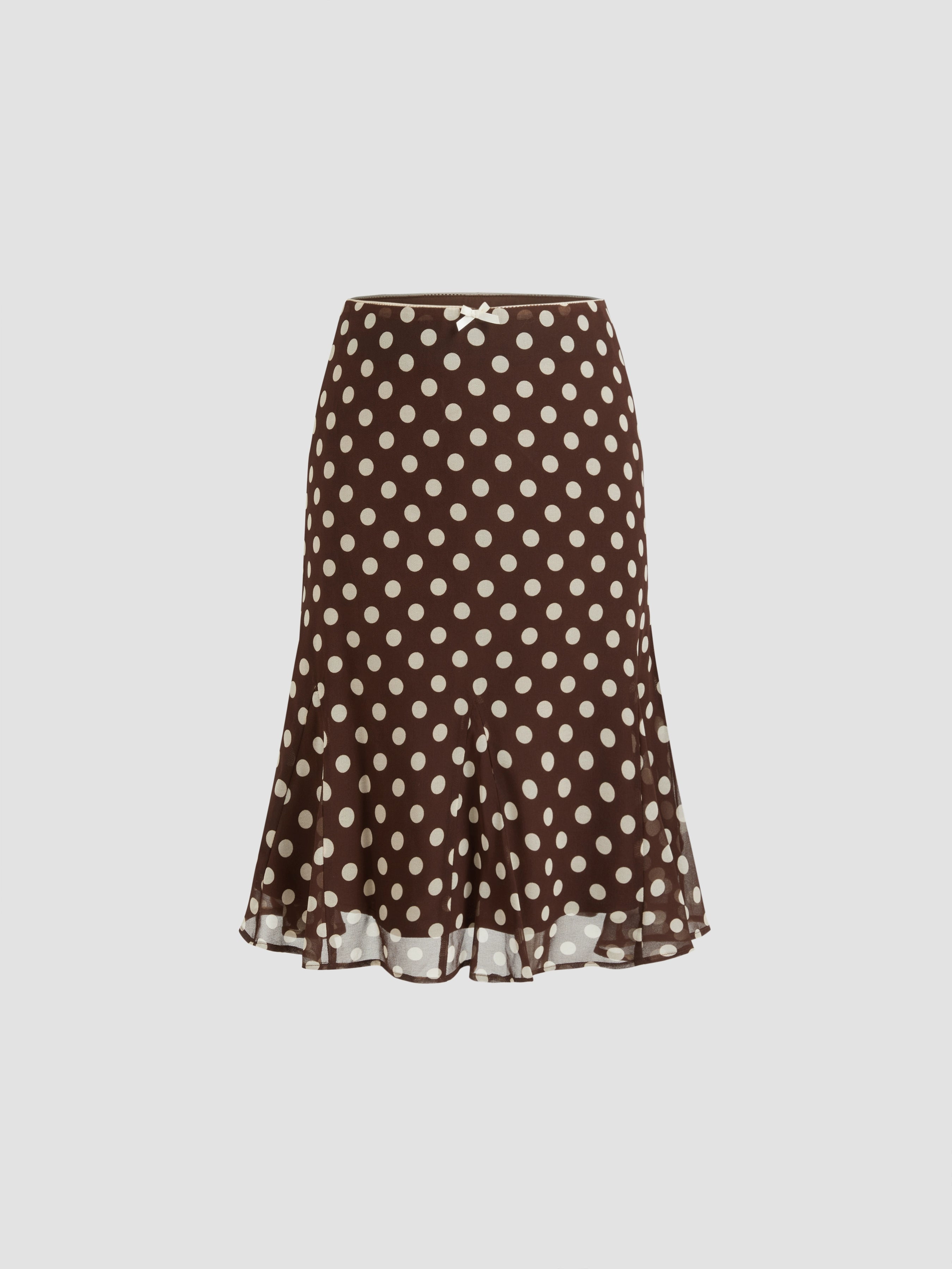 Brown American Vintage Polka Dot Short Chiffon Backless Suspender Top with Lace-up Silk Scarf