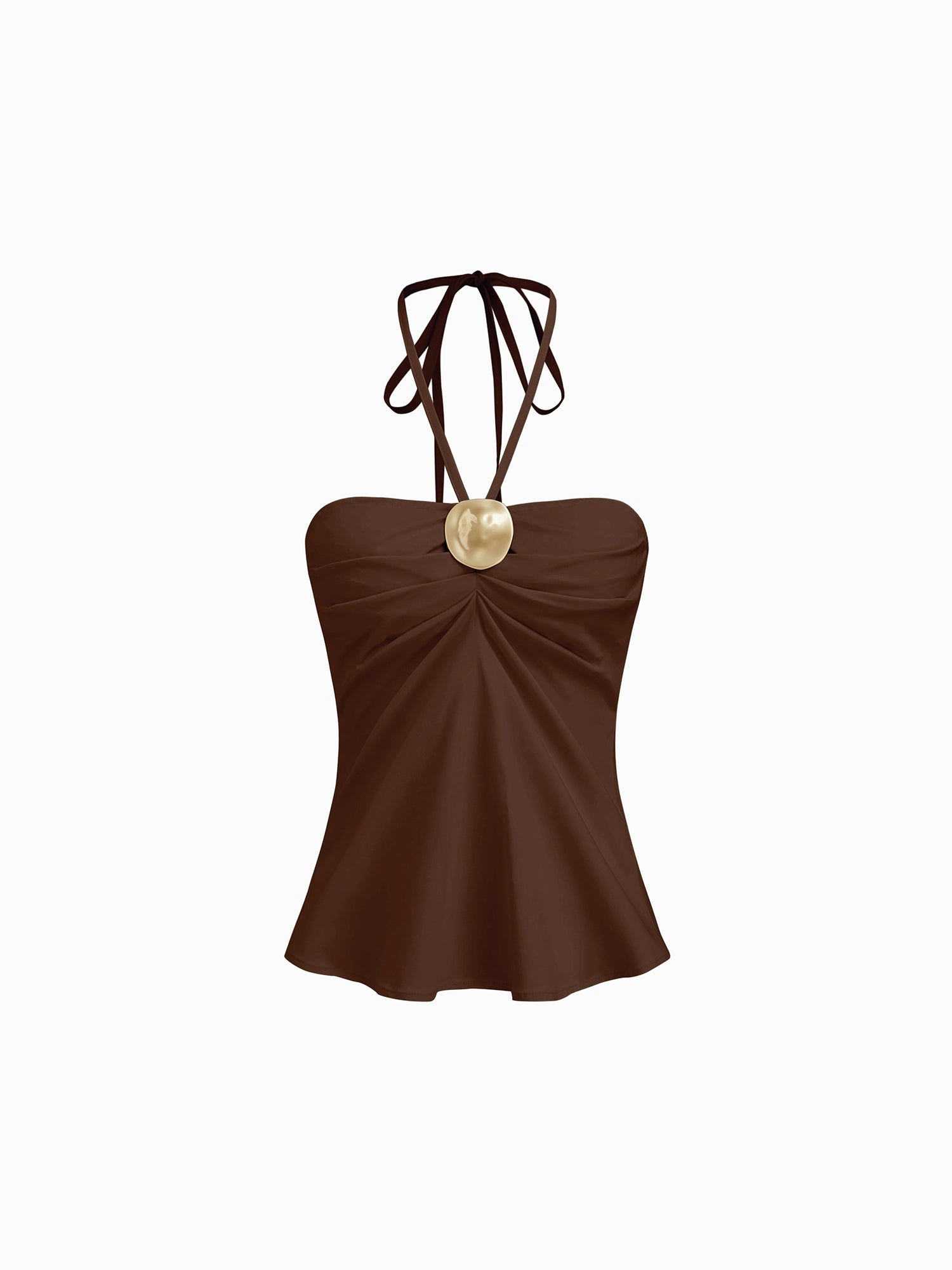 cotton-blend neck camisole pleated design metal-trimmed sleeveless top