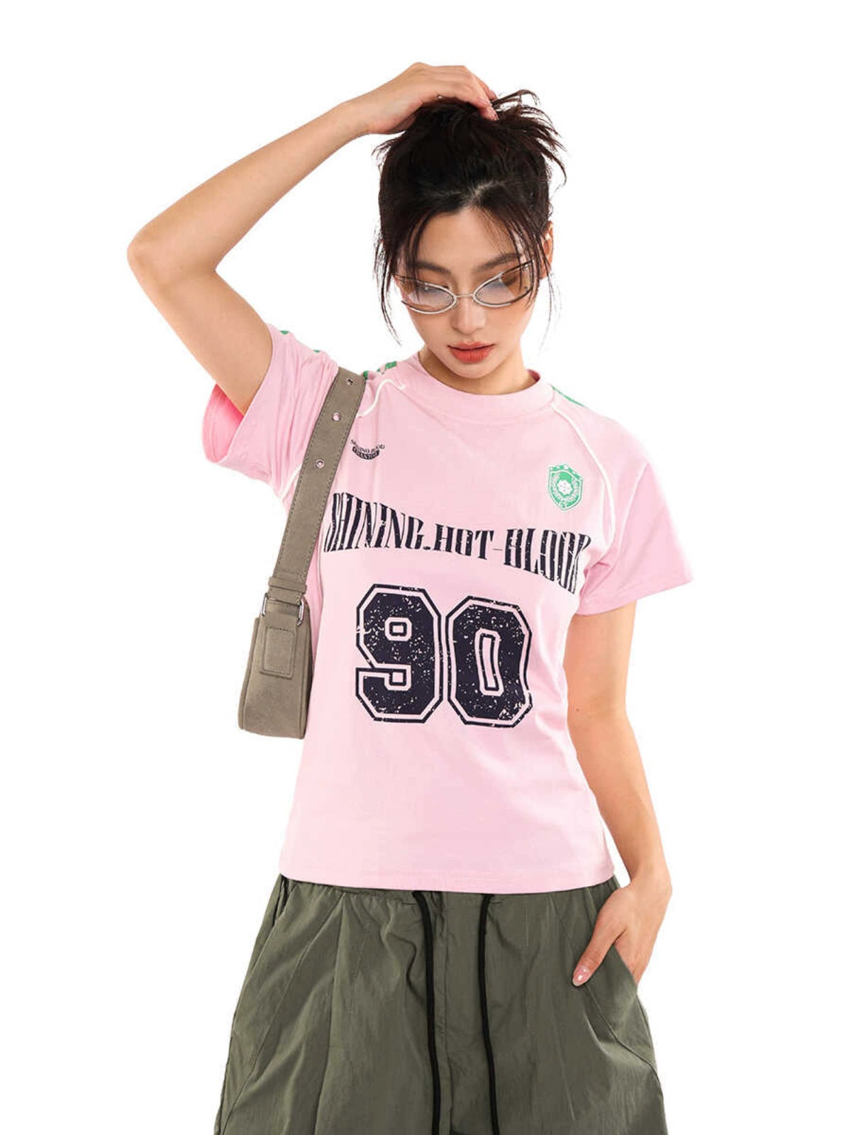 vintage blokette striped sports short sleeve jersey t-shirt women's summer american babes top tide