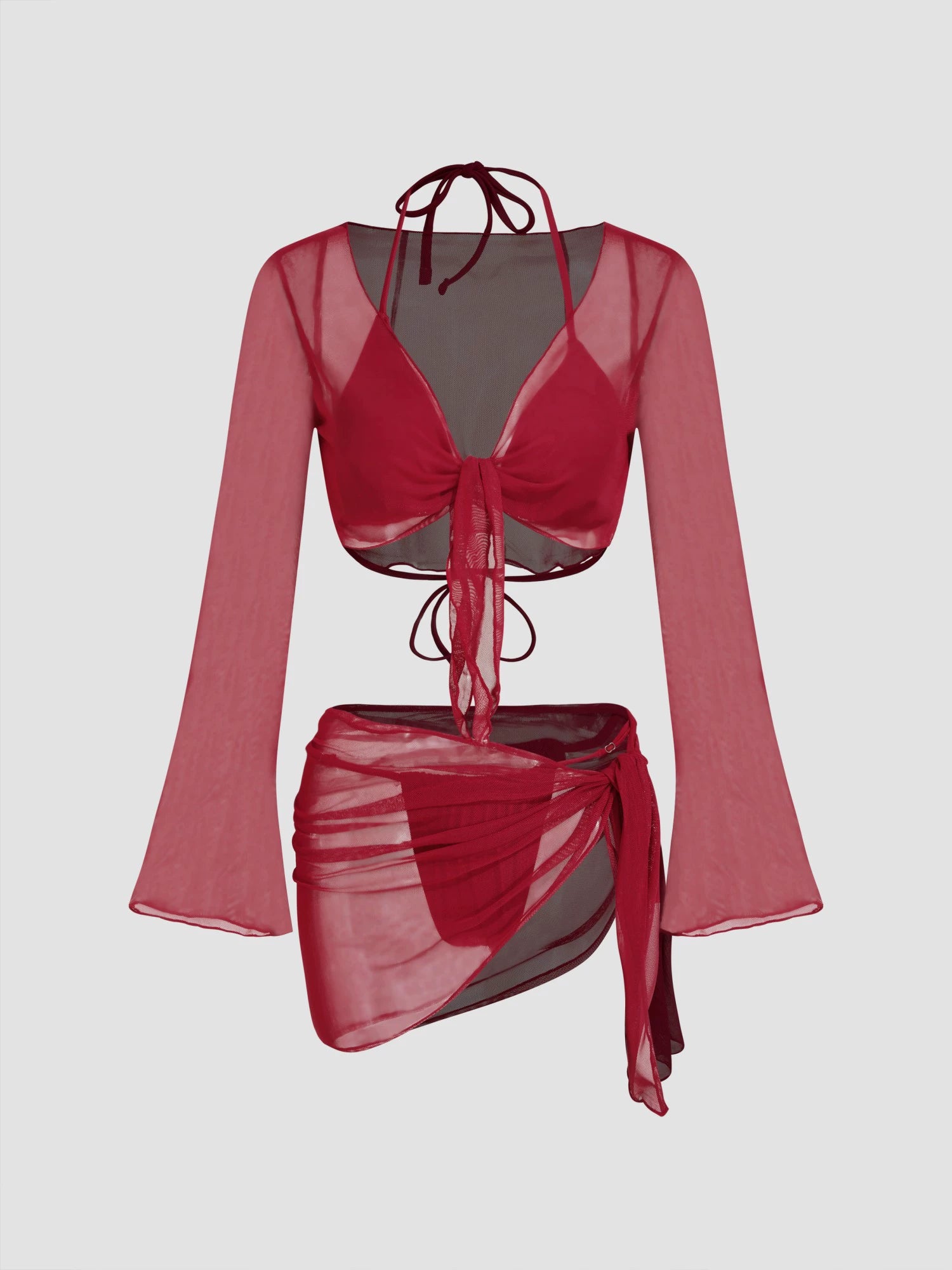 Hanging Neck Triangle Half Hip Bikini Swimsuit suit with Mesh