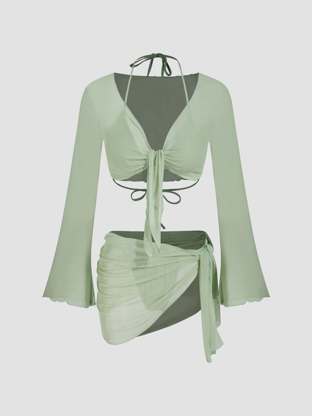 Hanging Neck Triangle Half Hip Bikini Swimsuit suit with Mesh