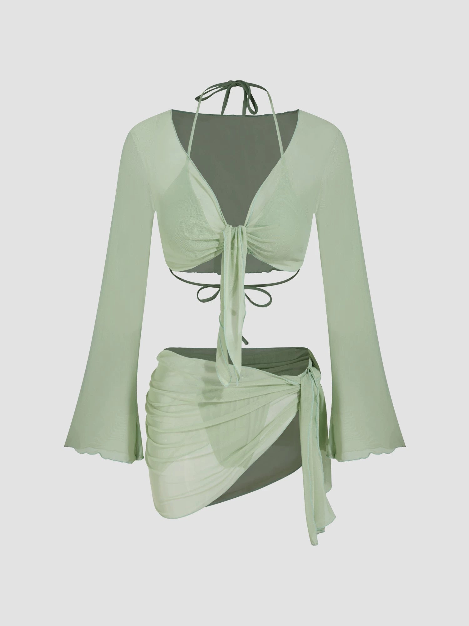 Hanging Neck Triangle Half Hip Bikini Swimsuit suit with Mesh