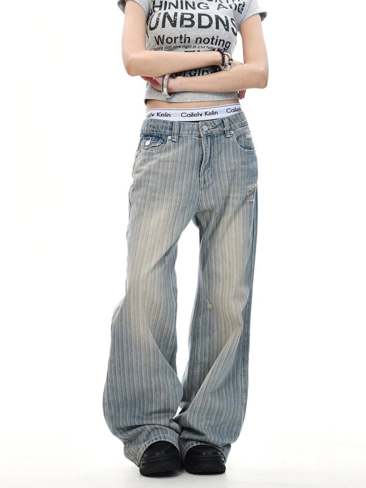 Retro Wash Vertical Stripe Jeans Men's and Women's Loose American CleanFit High Street Pants