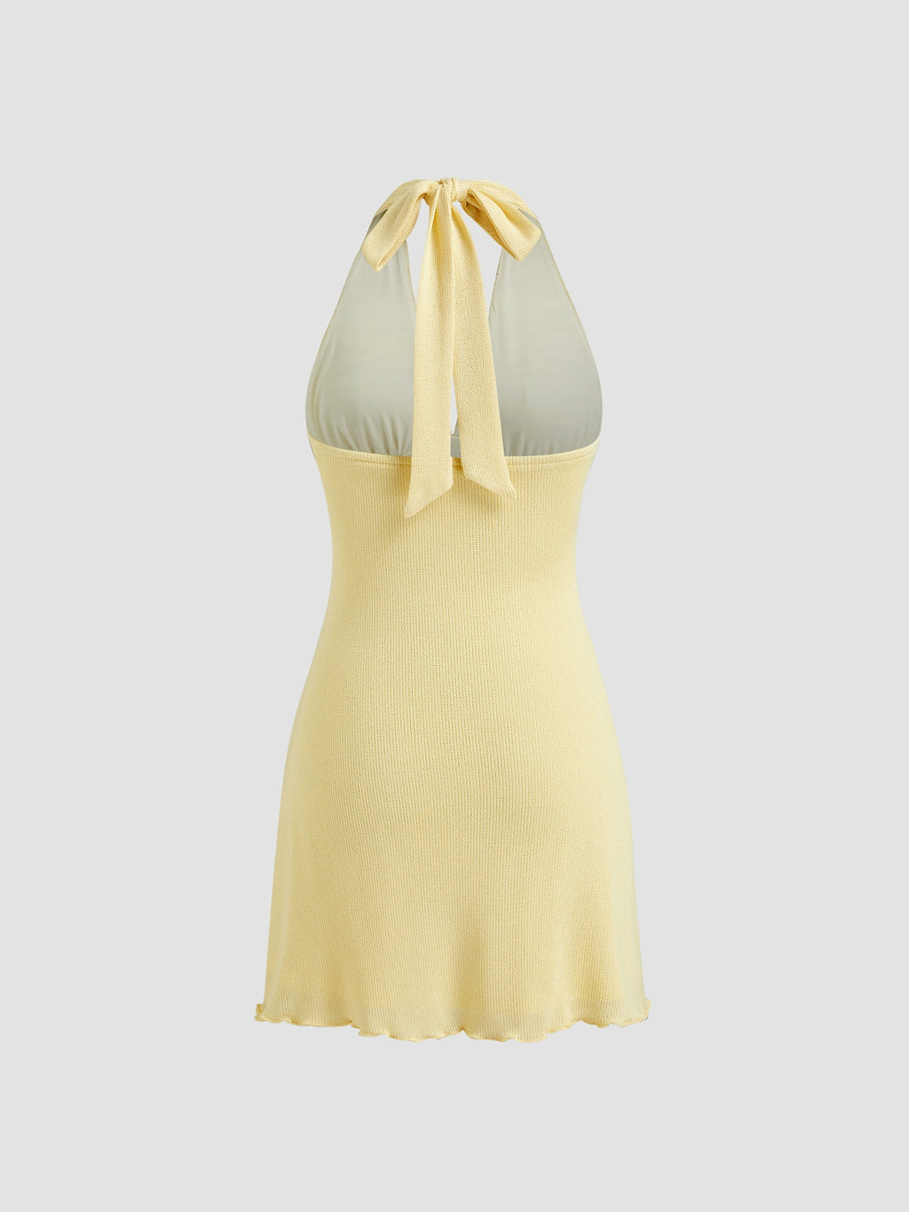 Halterneck Ruffled Lace-up Cropped Slip Dress