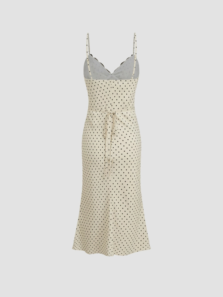 Playful Contrast Polka Dot Lace Summer New Midi Length Slip Dress
