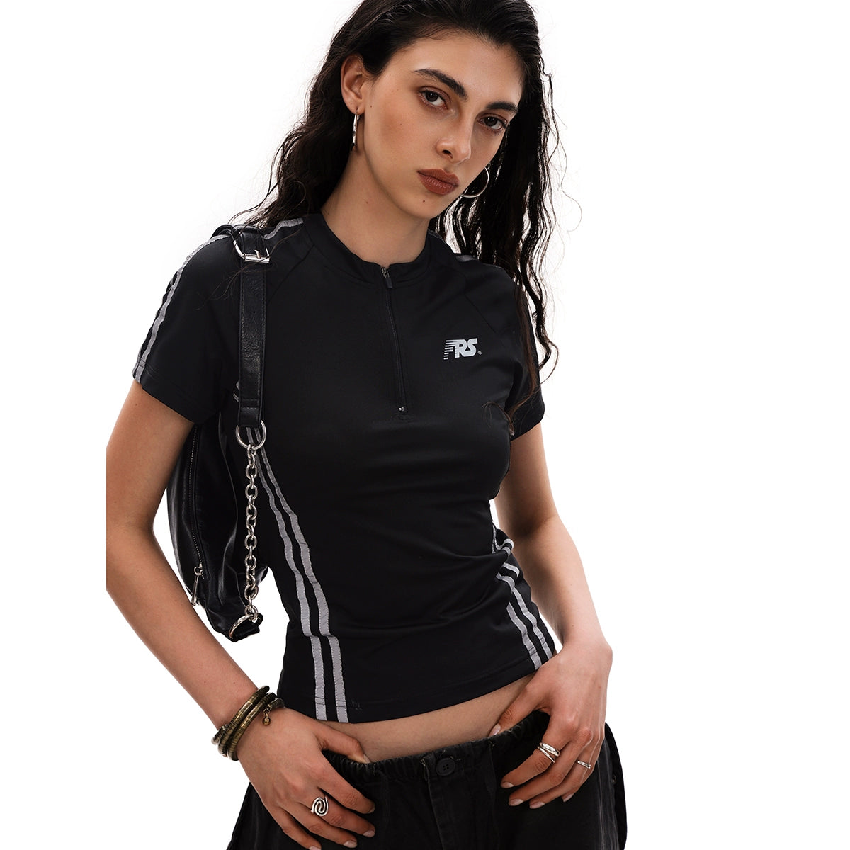 Half-Zip Print Sports Quick Dry Short Sleeve T-Shirt Women's Slim Fit American Retro Cycling Jersey Top
