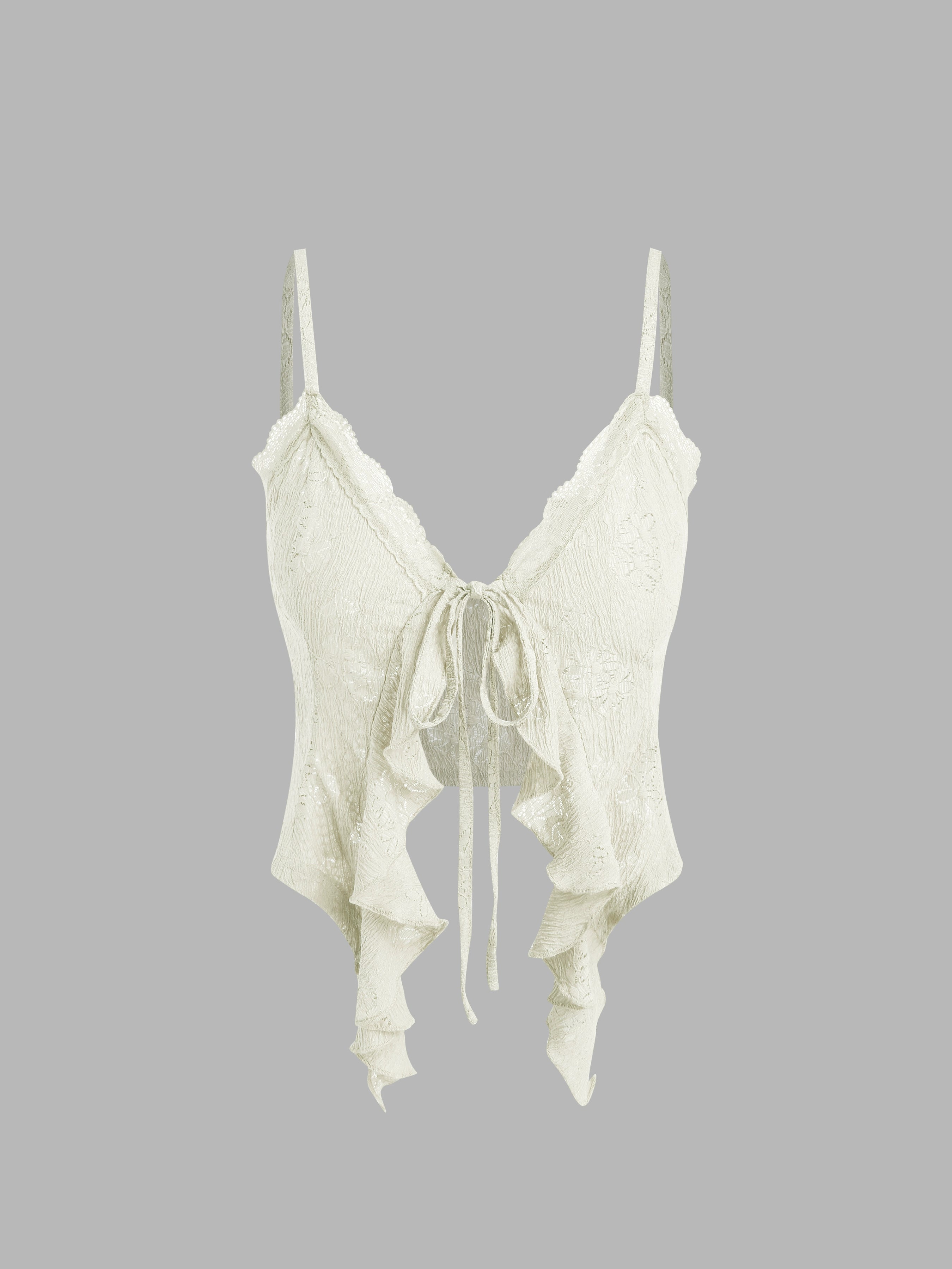 lace-up ruffled short knitted top