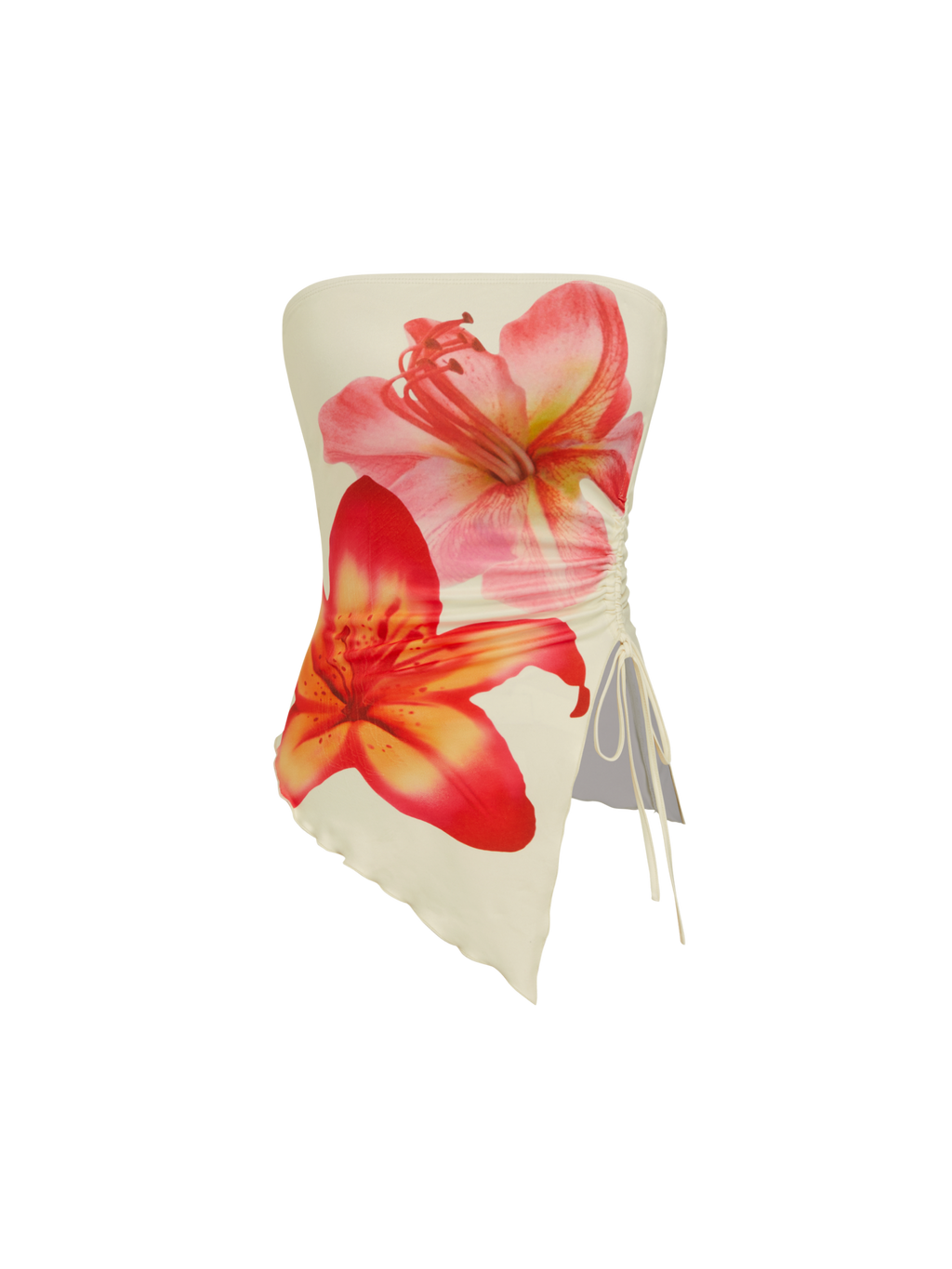 Star genuine goods Floral Printed Drawstring Asymmetric Vacation Top