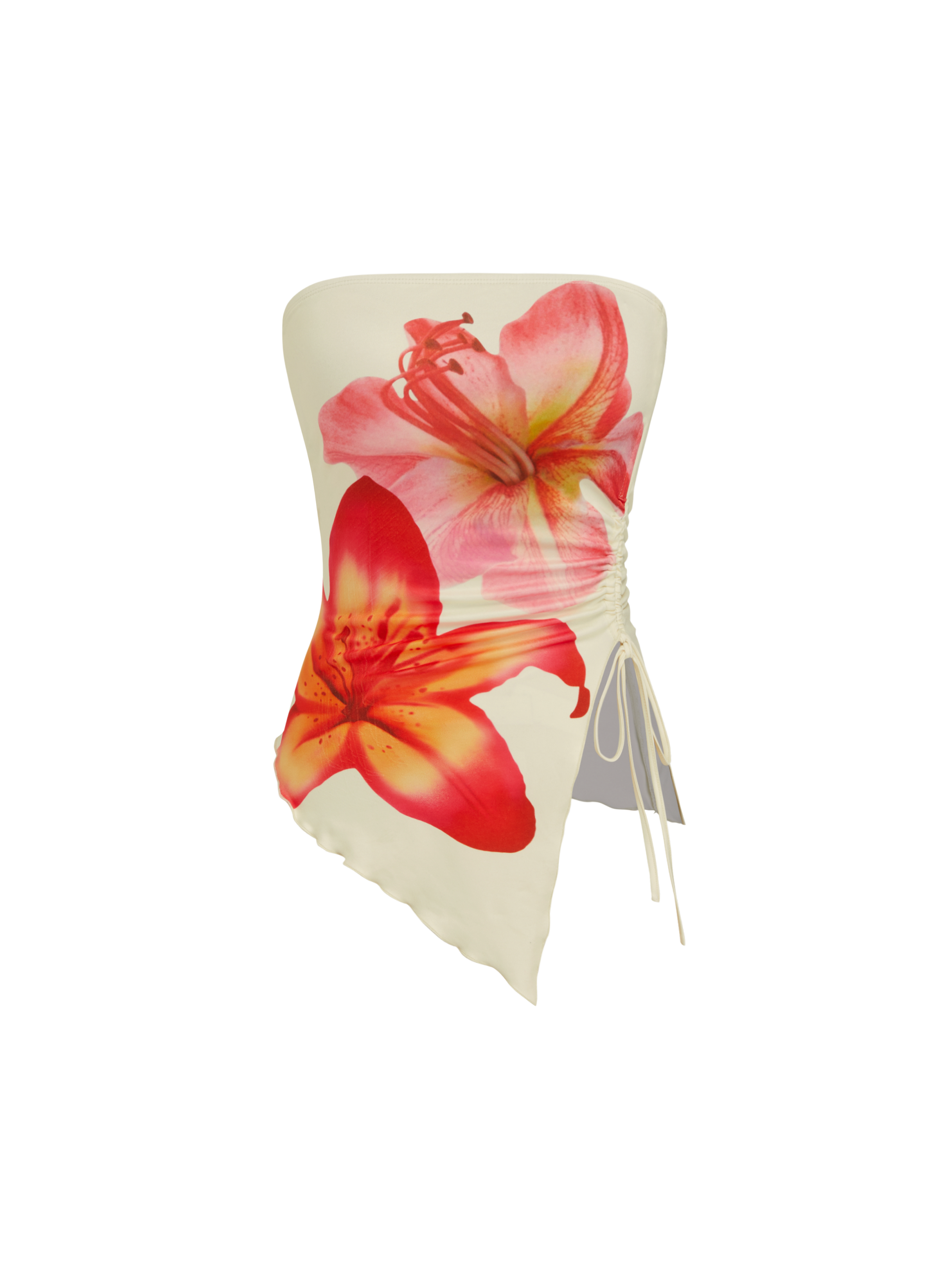 Star genuine goods Floral Printed Drawstring Asymmetric Vacation Top