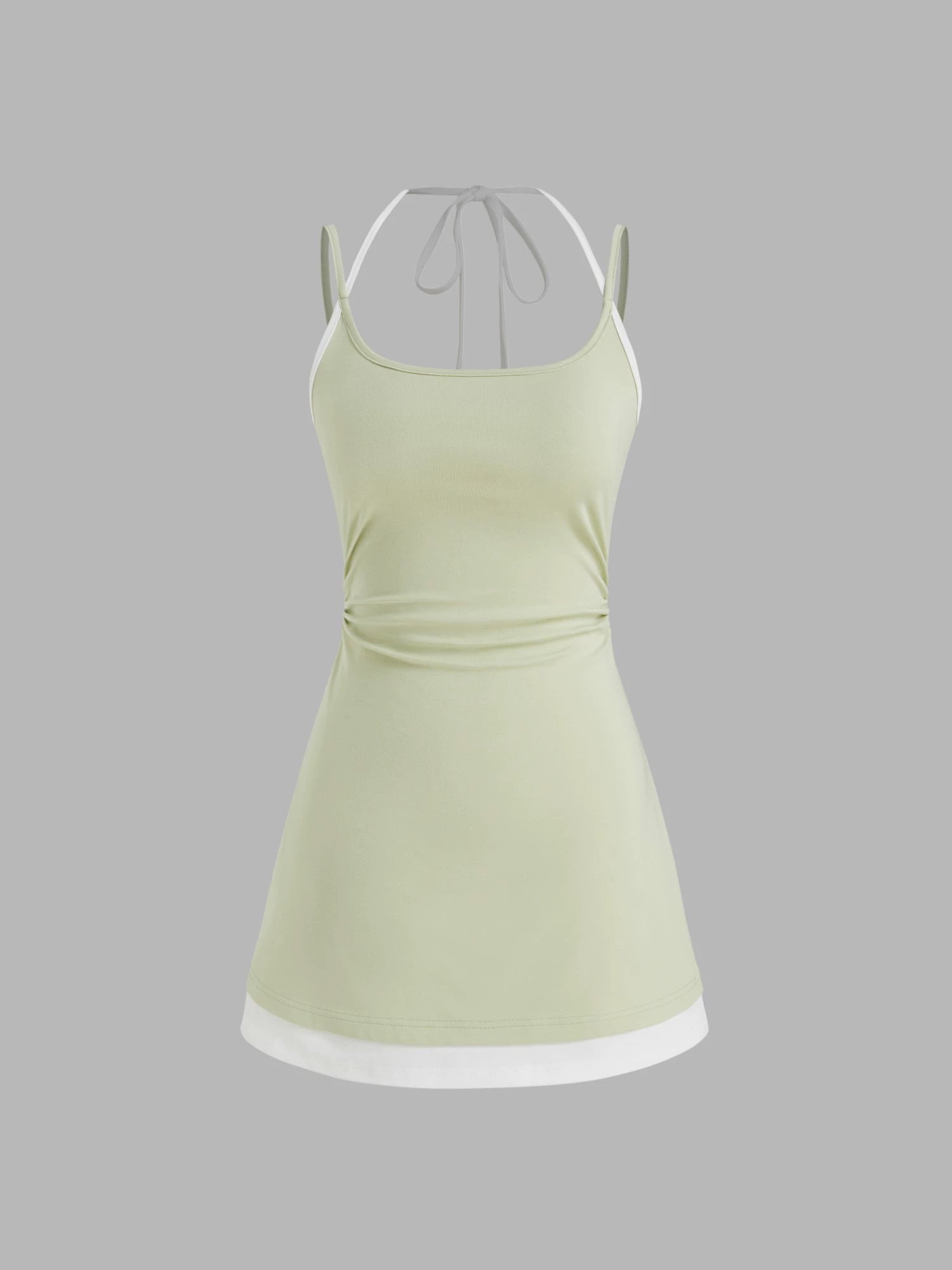 cotton-blend halterneck two-tone pleated cropped dress