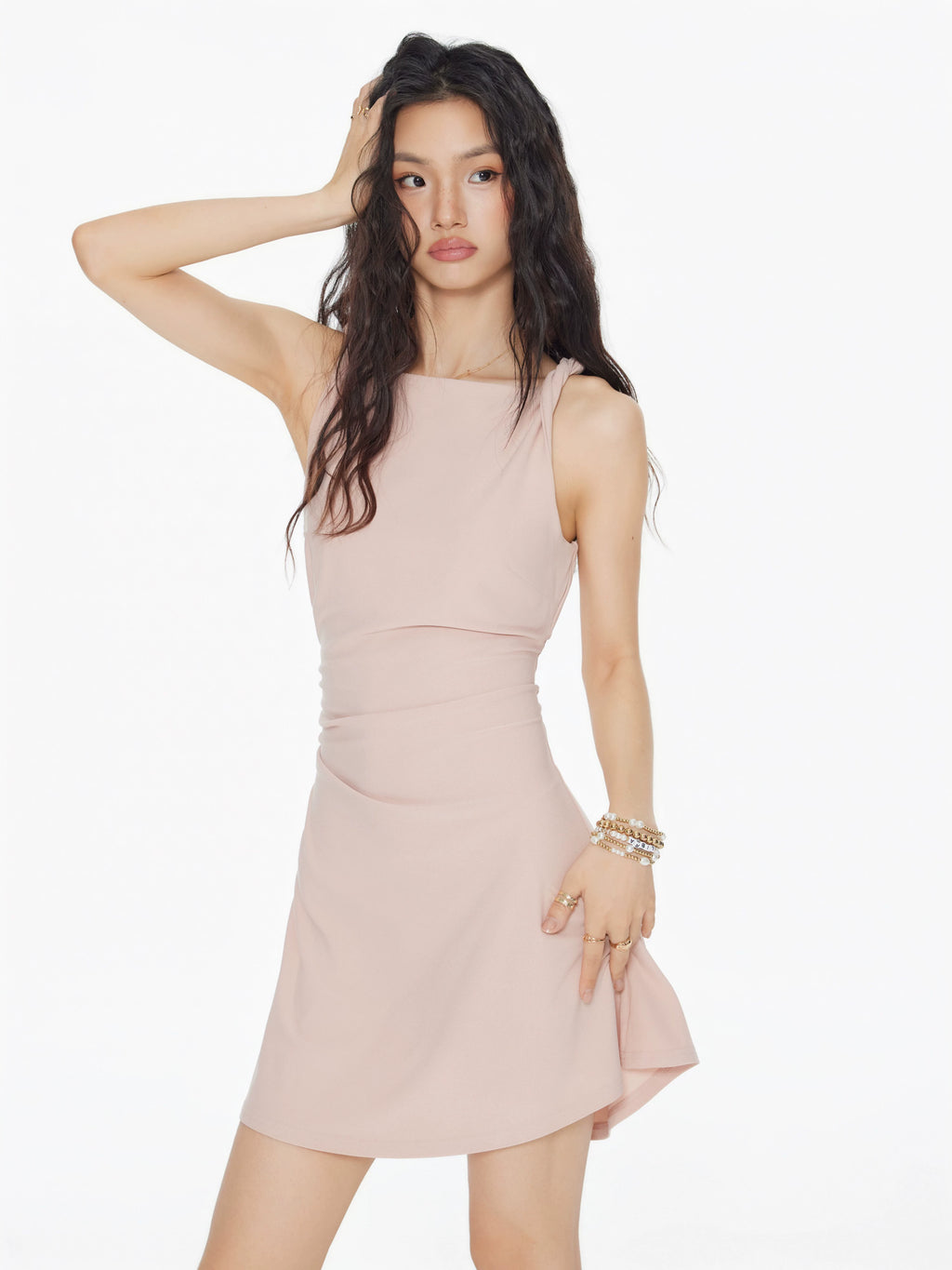 Boat Neck Twist Sleeveless Design Slip Dress