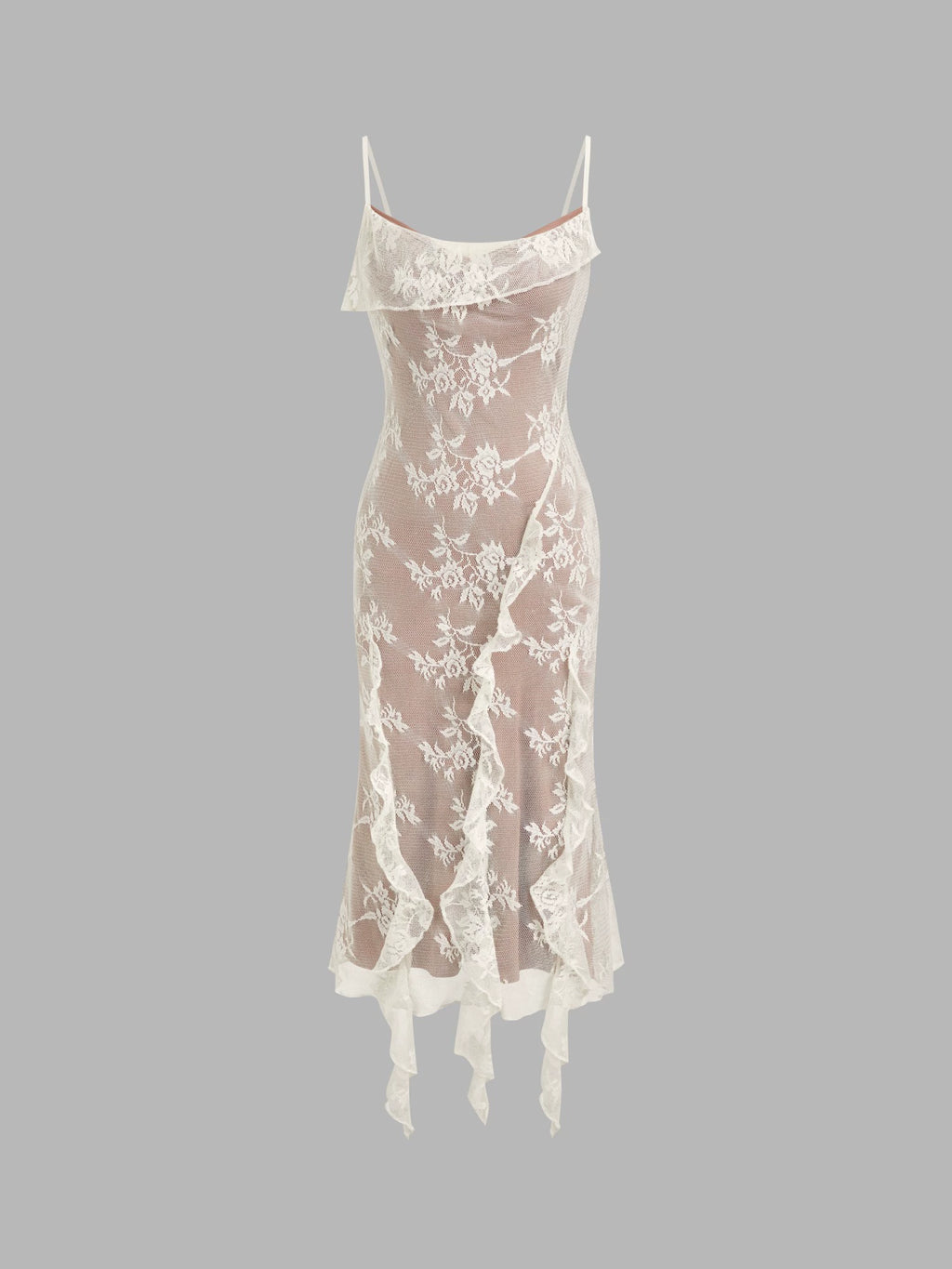 Lace V-Neck Floral Ruffled Skirt Maxi