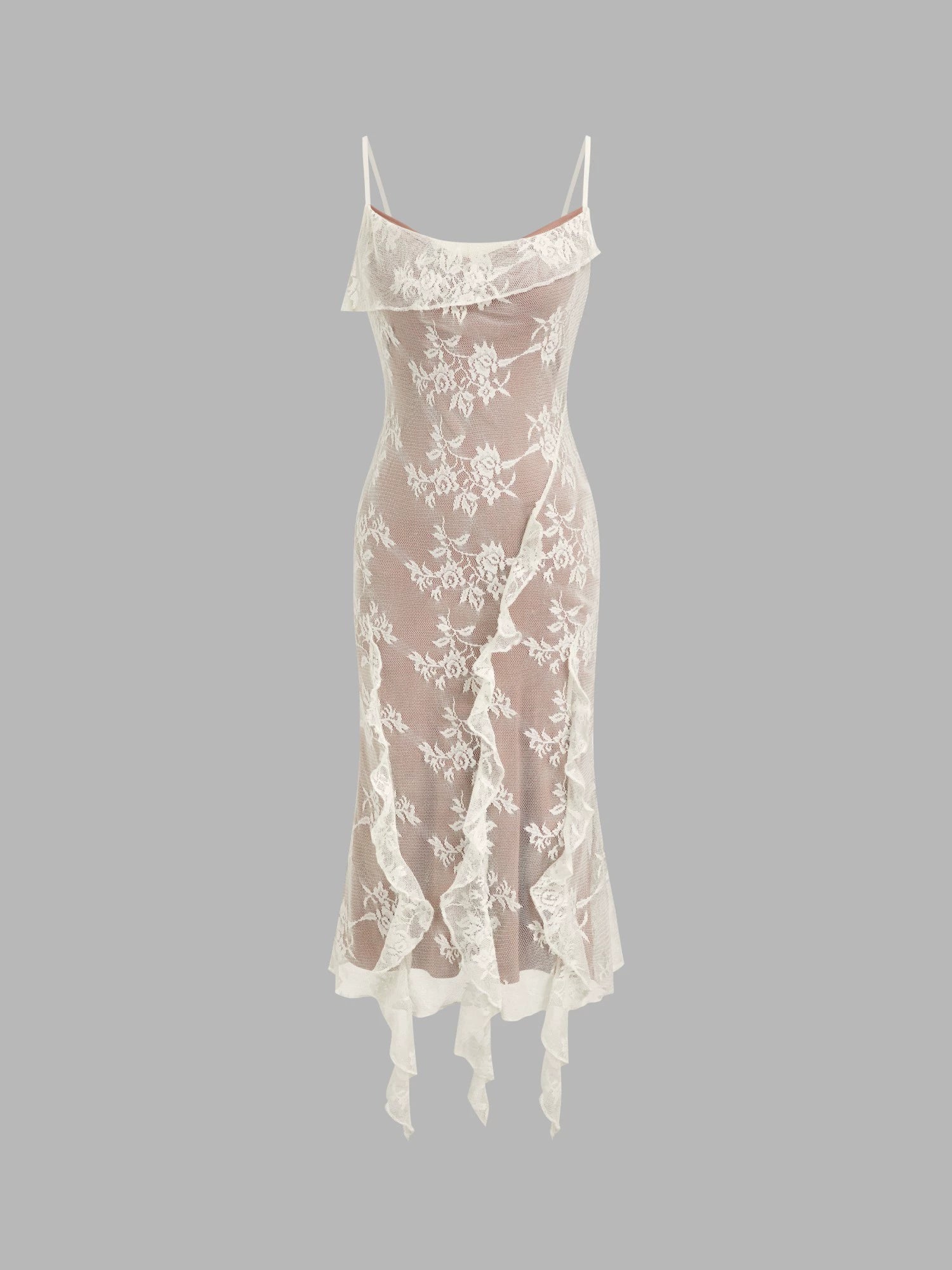 Lace V-Neck Floral Ruffled Skirt Maxi