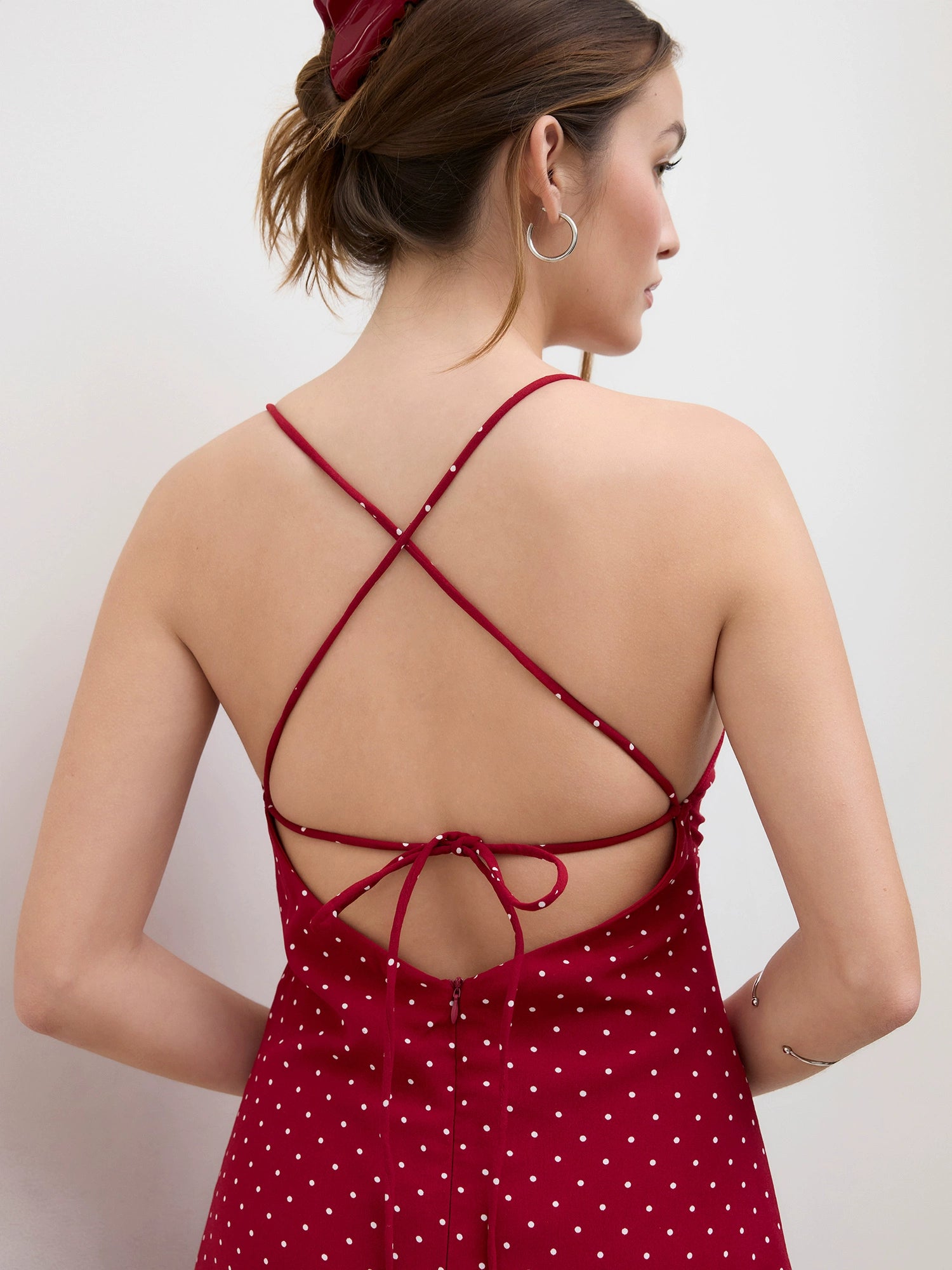 Playful Little Polka Dot Lace-up Sexy V-Neck Backless Slip Dress