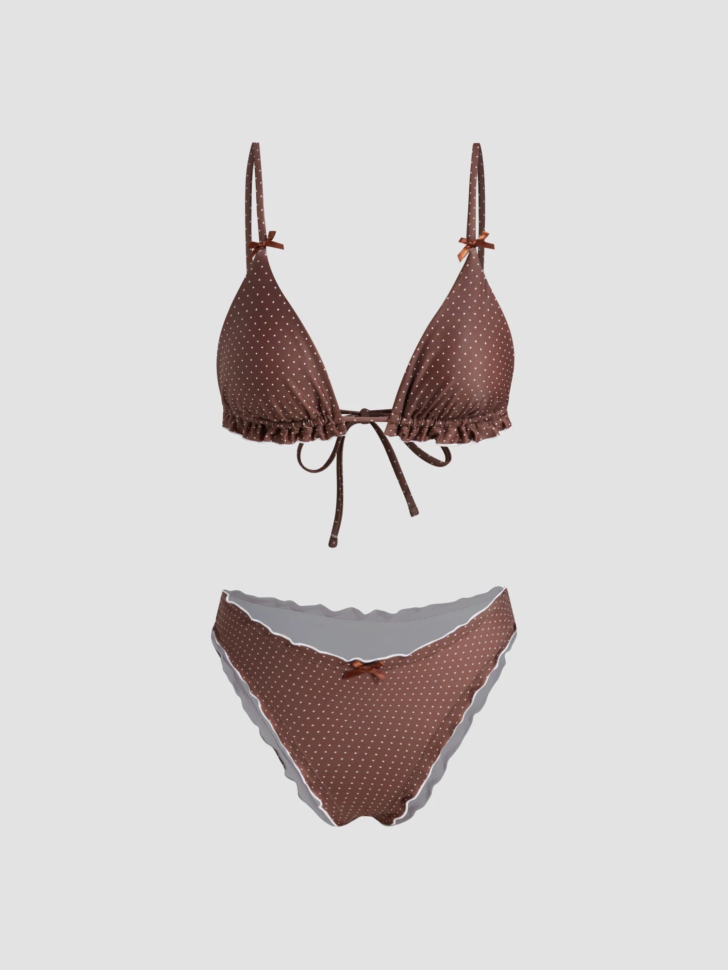 Ruffled Bow Hanging Neck Polo V-Neck Bikini suit