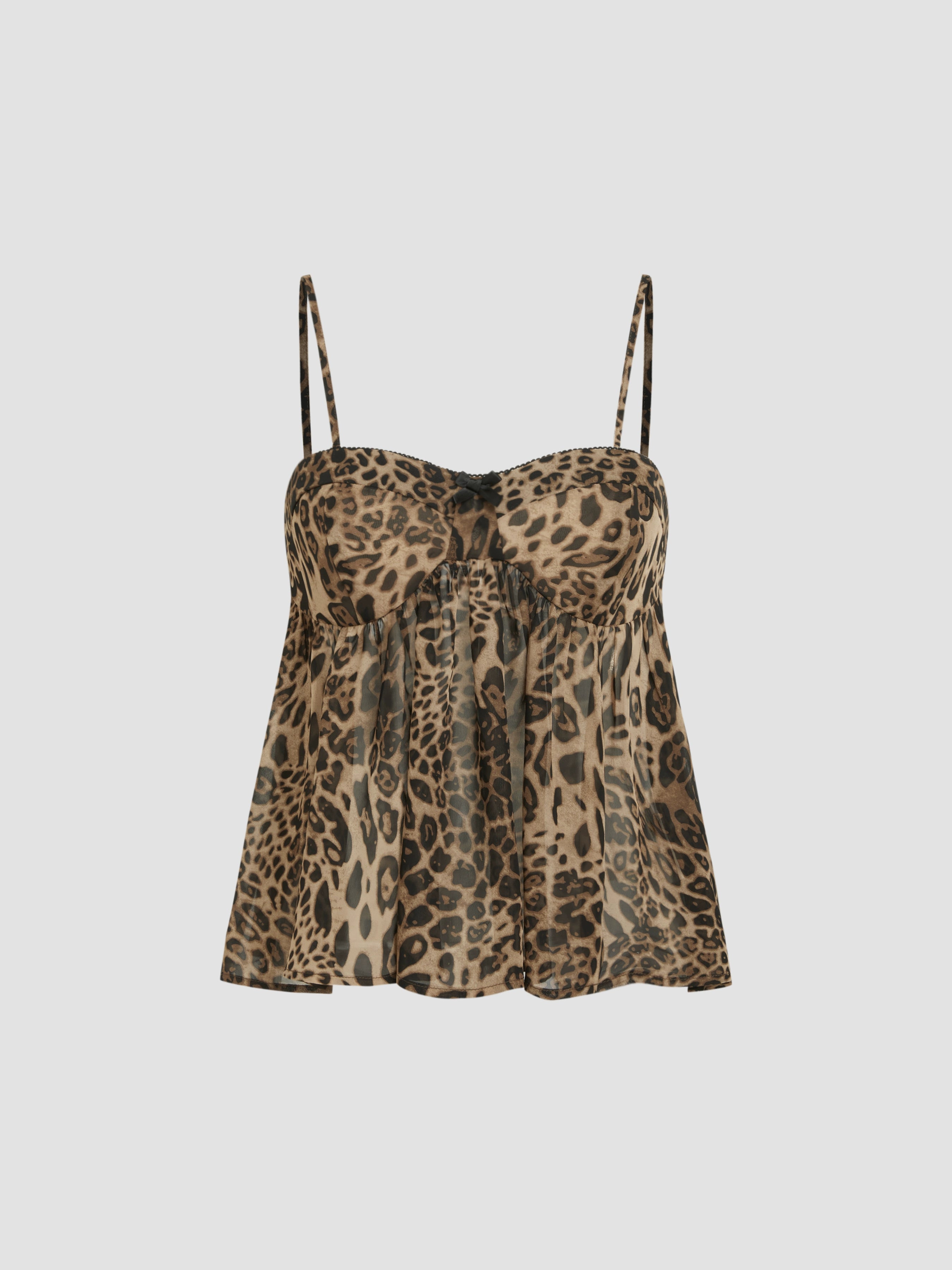 Vintage Square Neck Leopard Print Camisole Bow Spice Girl Camisole Top