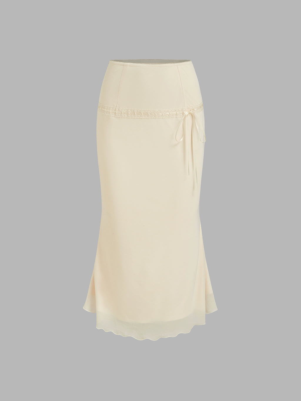 Mesh V-Neck Bow Cropped Camisole Top Ruffled Mid Skirt Set