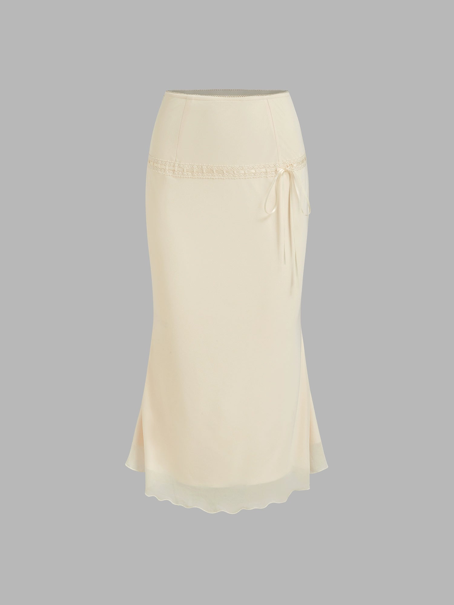 Mesh V-Neck Bow Cropped Camisole Top Ruffled Mid Skirt Set