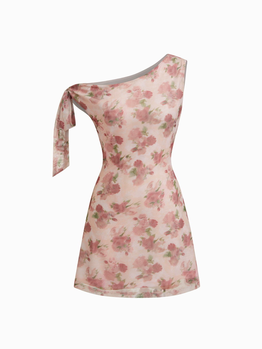 Floral Lace-up Asymmetrical Neckline Mini Dress