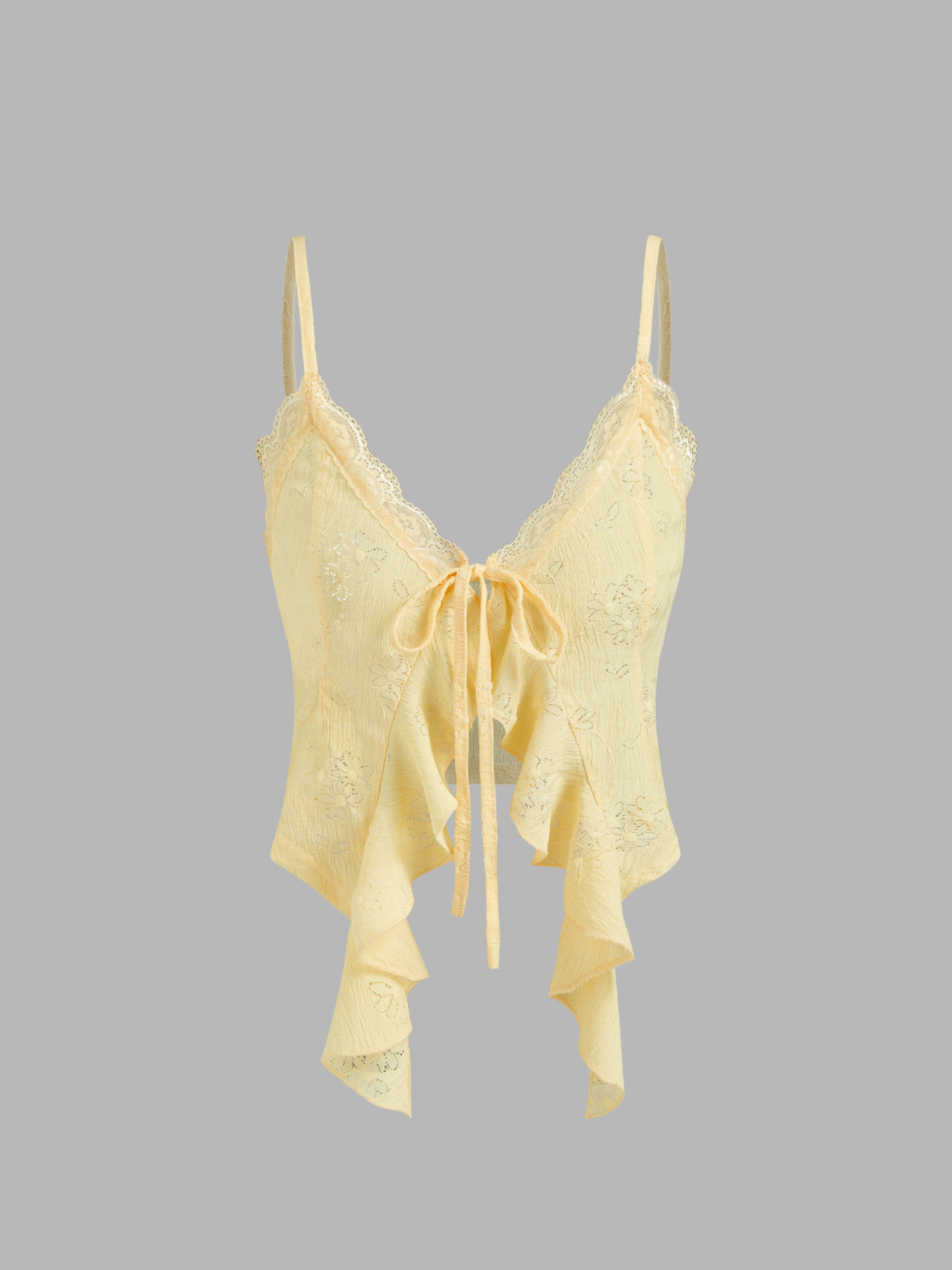 lace-up ruffled short knitted top