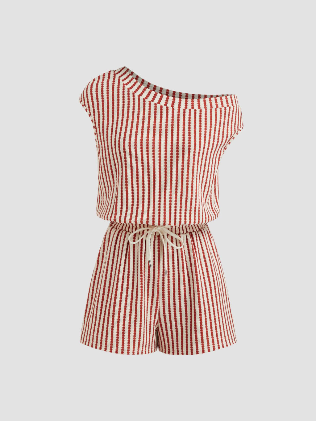 Asymmetrical Neckline Design Striped Lace-up One Piece Shorts