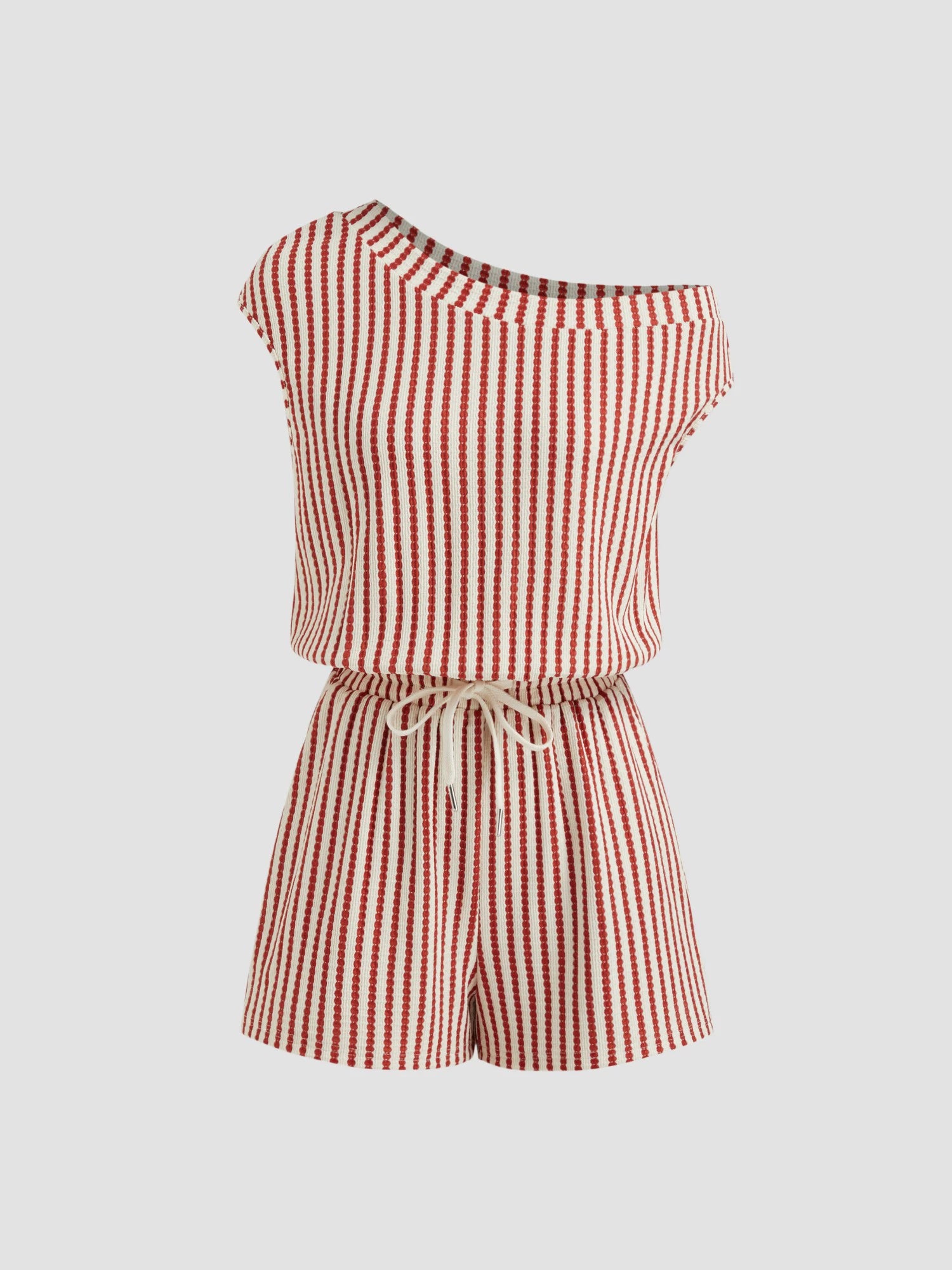 Asymmetrical Neckline Design Striped Lace-up One Piece Shorts