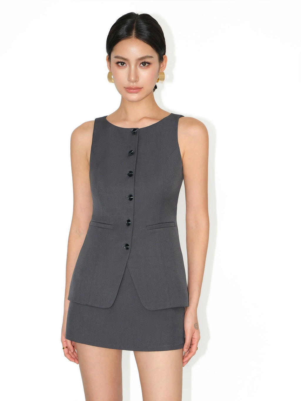 Dark Grey Suit Vest Top Women's Hip Skirt Skirt Temperament Commuter Suit