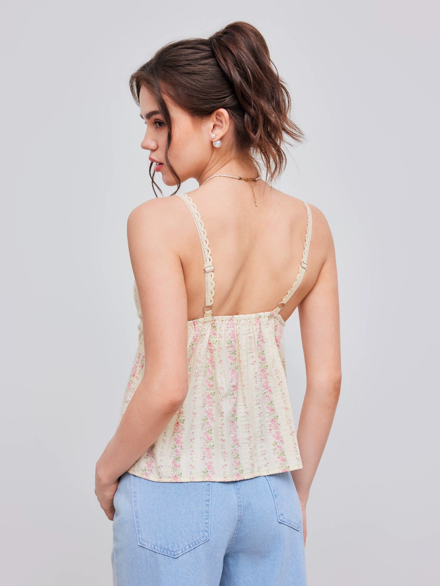 cotton blend floral V-neck summer new camisole women's sleeveless top