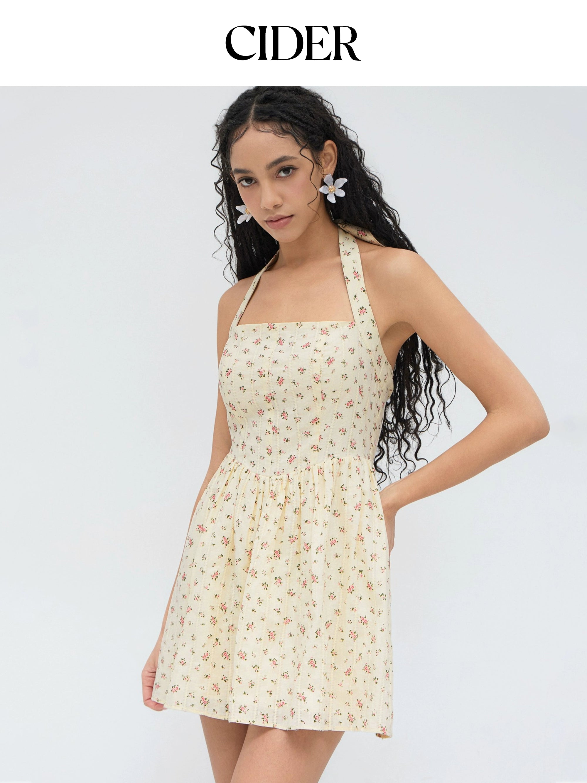 star genuine halter floral ruffled mini seaside resort dress